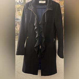 T Tahari Black Trench Coat with Gold Accents